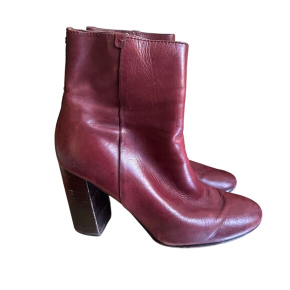 FRYE Burgundy Leather Heeled Ankle Booties Sz 9‎ - Picture 1 of 7